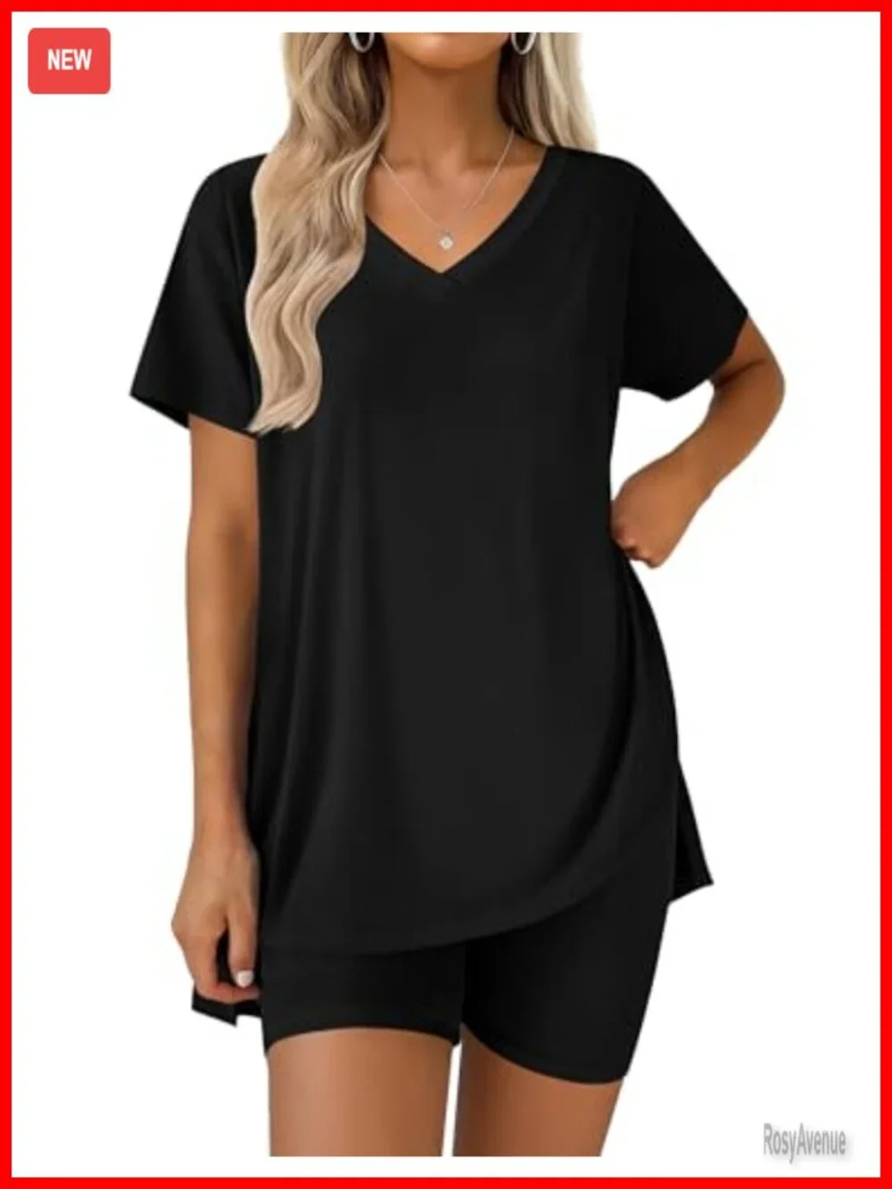 2 Piece Short Sleeve Pajama Set Lounge Set with Biker Shorts